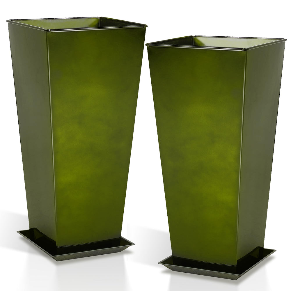 Worth 28" planter front view showing glossy green elegance and bold scale