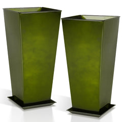 Worth 28" planter front view showing glossy green elegance and bold scale