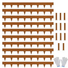 Worth product pack showing 10 metal edging strips and 11 stakes, neat storage benefit