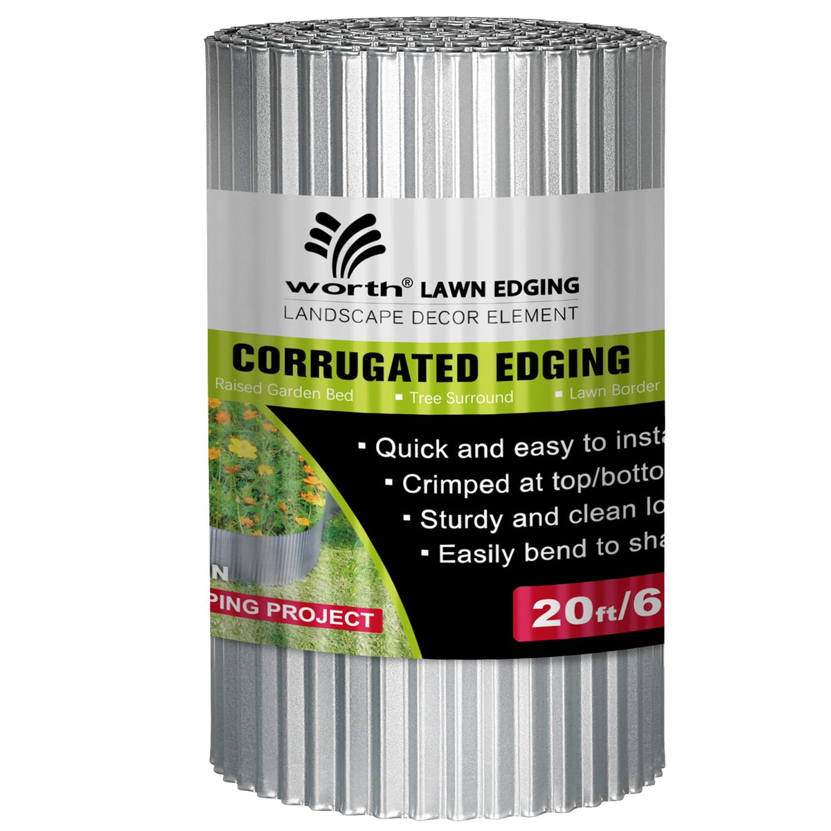 Worth rolled landscape edging front view showing neat packaging and durable steel finish
