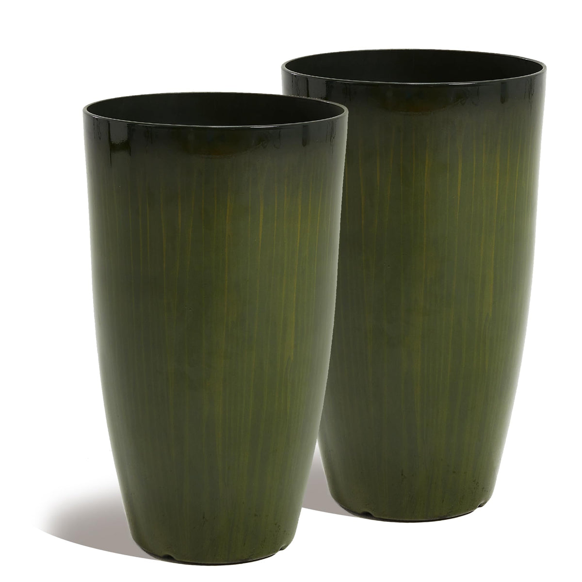 Worth front view of two gradient green planters showing decorative benefit