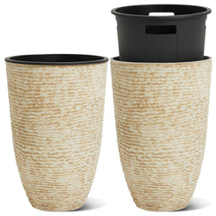 Worth front view of two beige tall planters showing elegant curb appeal