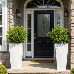 Worth front view of the pair of white 28-inch planters showing modern look and height benefit