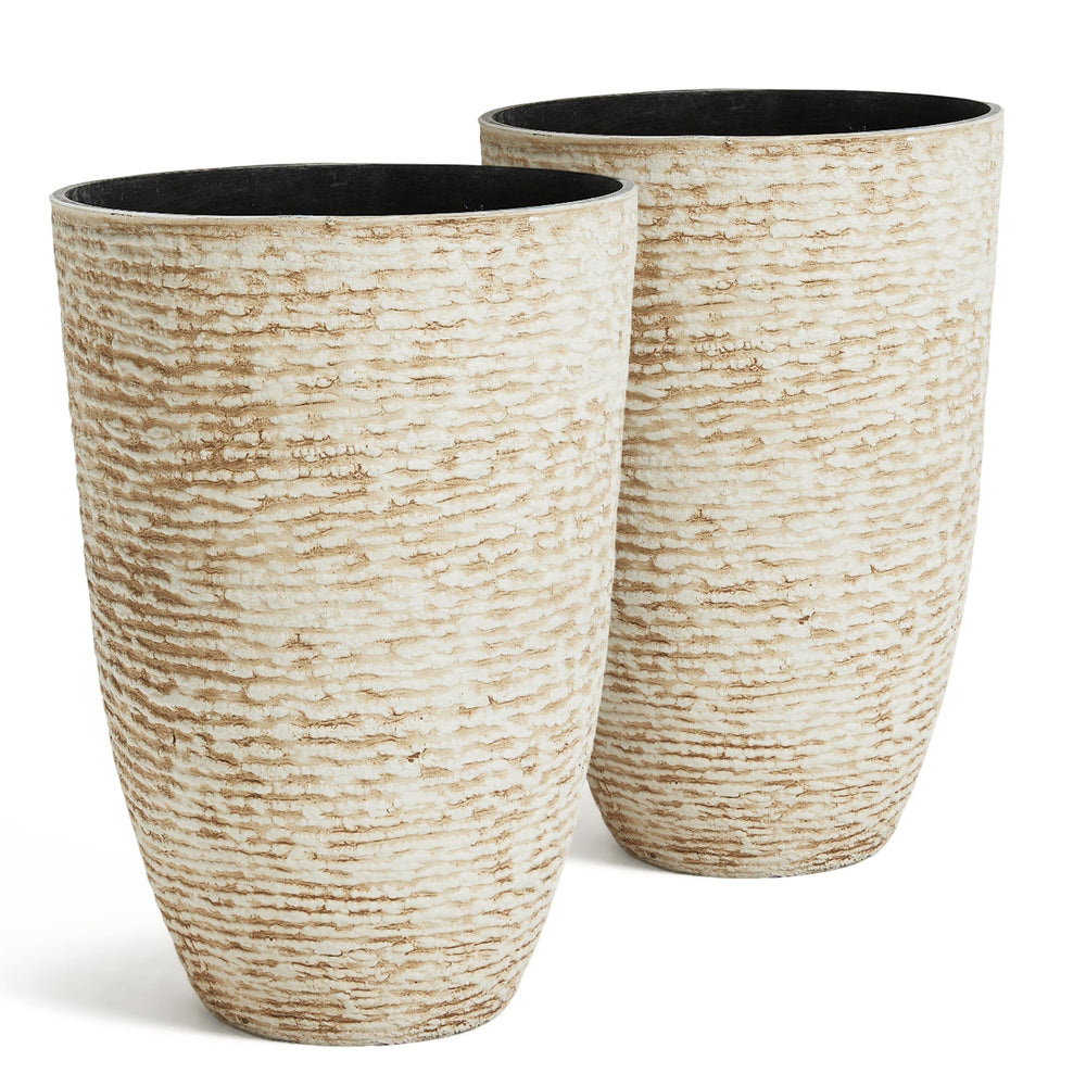 Worth front view of two planters showing elegant stone finish and curb appeal