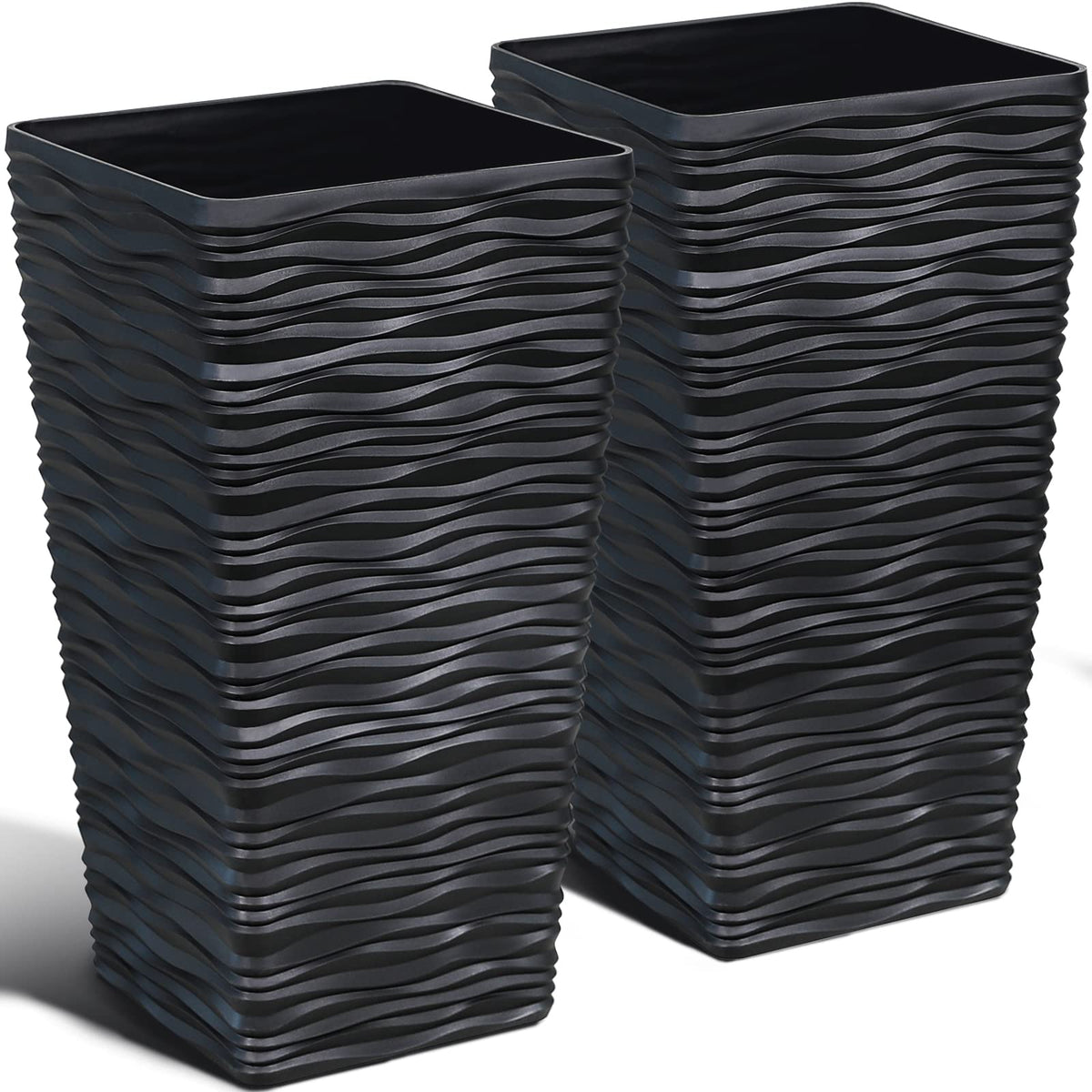 Worth front view of the two black tall planters showing shape benefit