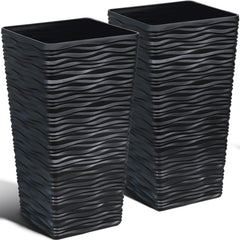 Worth front view of the two black tall planters showing shape benefit