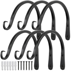 Worth Garden front view of six black plant hanger brackets showing durable finish and pack benefit
