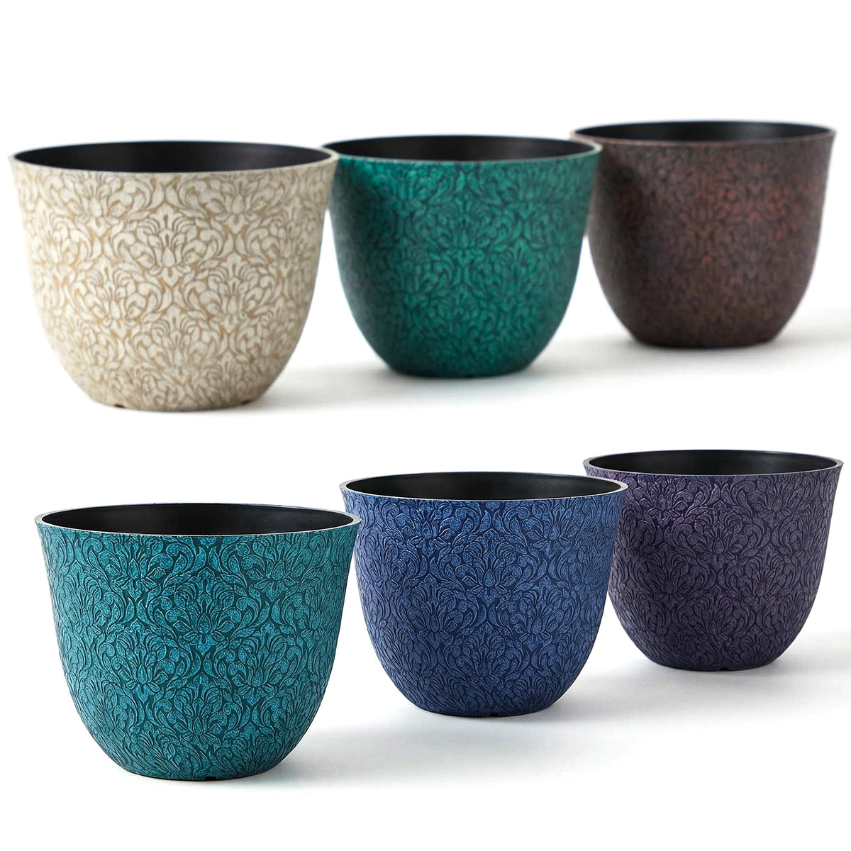 Worth Garden front view of six colorful pots showing retro pattern and shape benefit