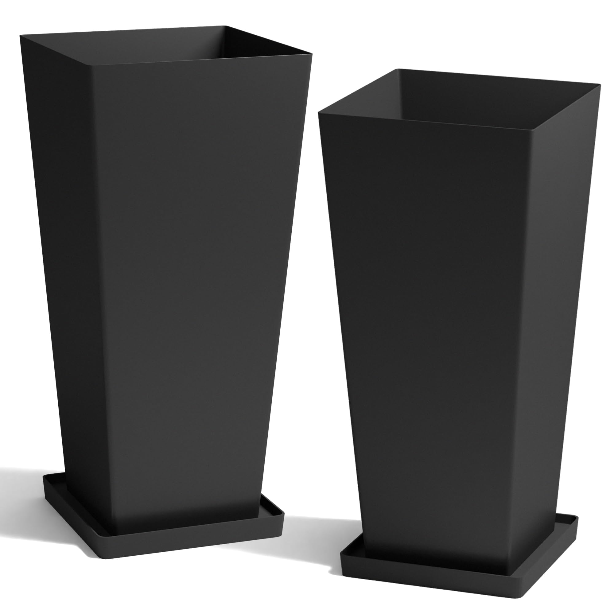 Worth front view of two 28 inch black planters showing modern look and curb appeal