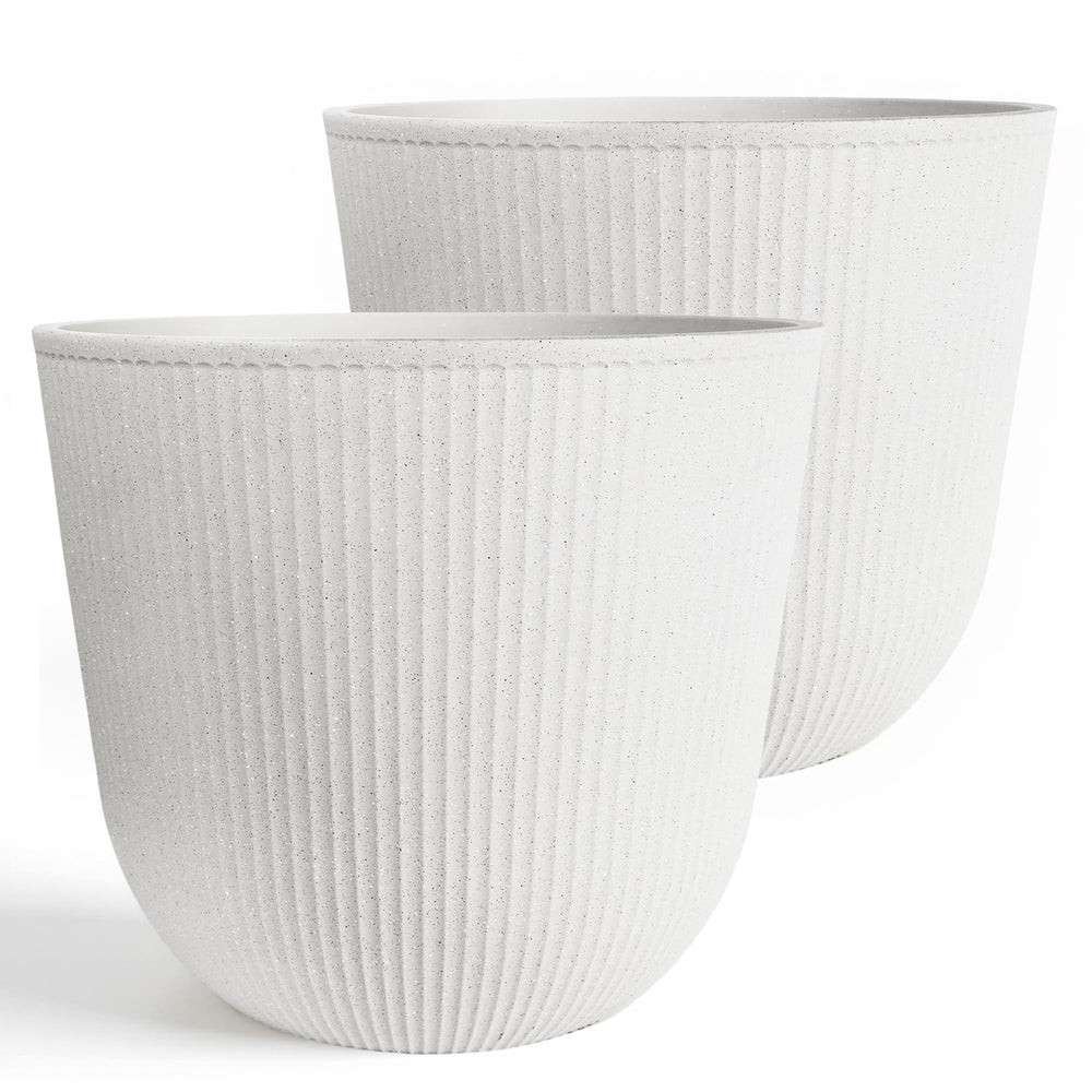 Worth Garden front view of two white planters showing clean curb appeal