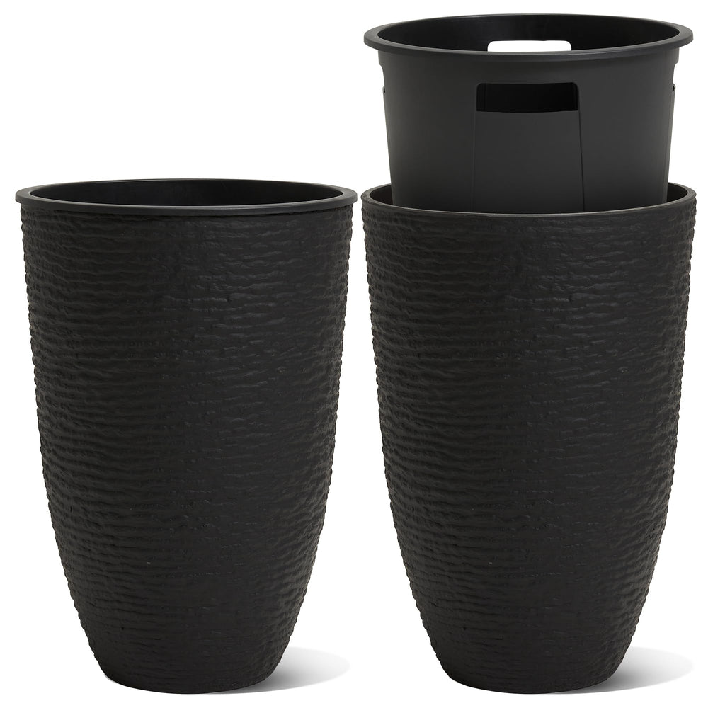 Worth front view of two black tall planters showing balanced entryway style and curb appeal