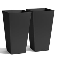 Worth Garden front view of two black tapered planters showing modern curb appeal
