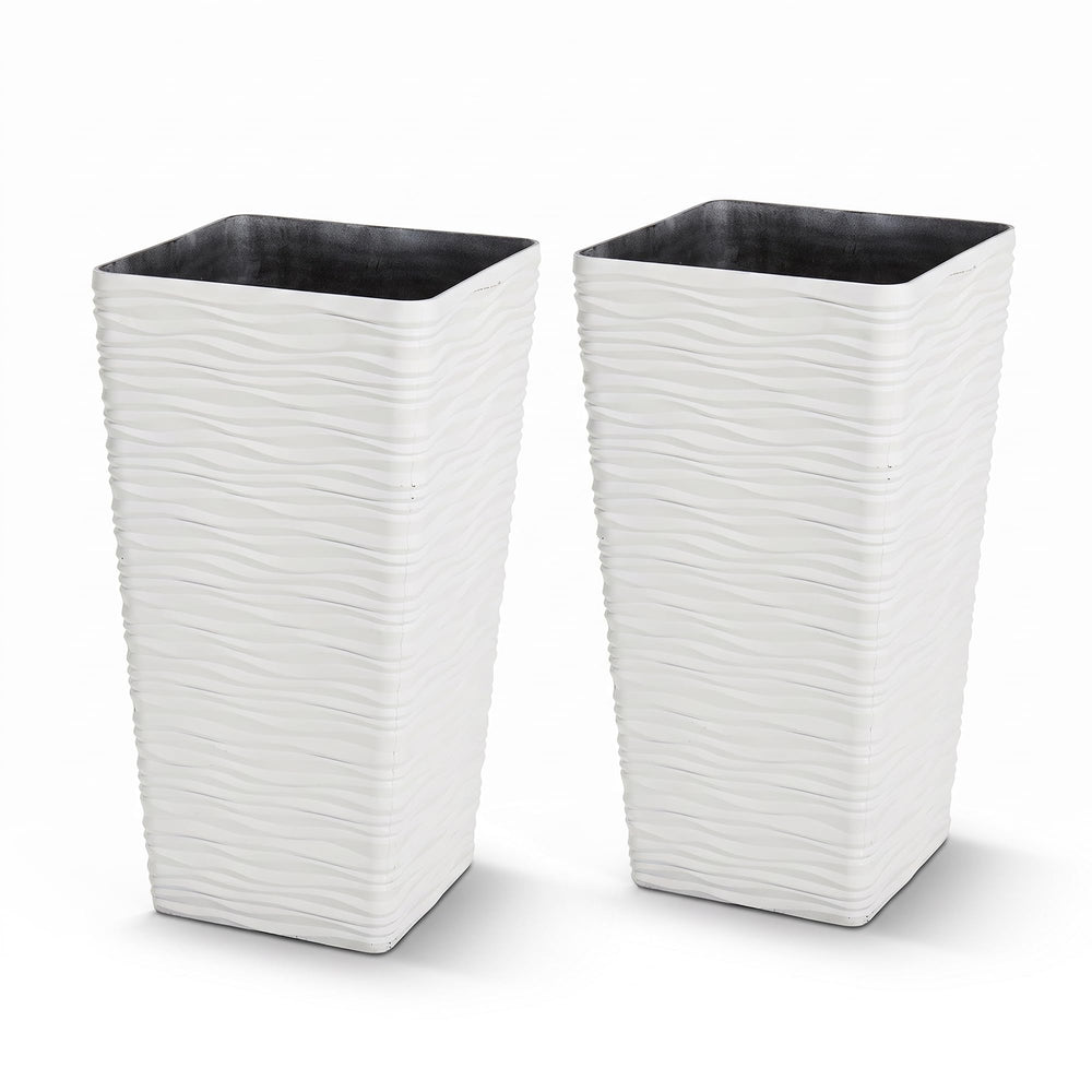 Worth white planter front view showing modern tapered profile and clean aesthetic
