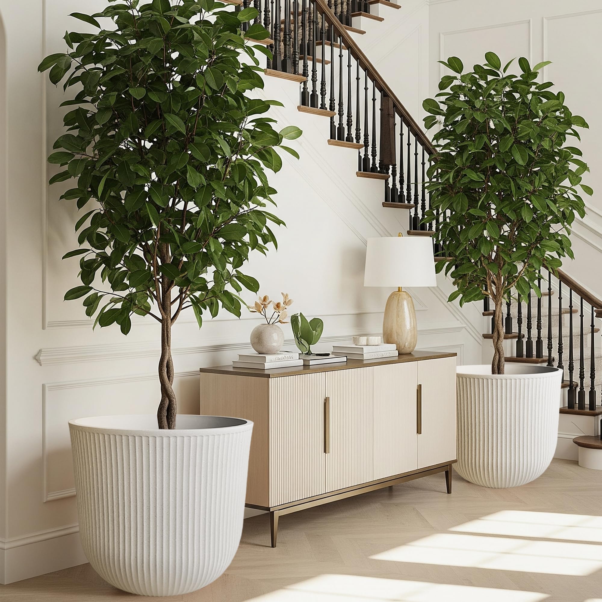 Worth planters in use on front porch with plants, showing curb appeal and durability