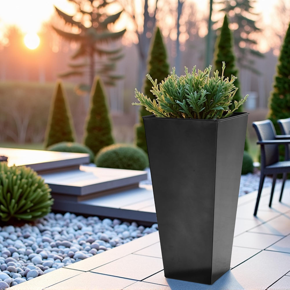 Worth planters on patio with plants showing durable outdoor styling