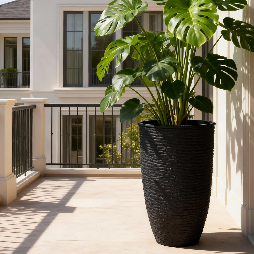 Worth planters staged on a porch with greenery illustrating instant outdoor styling benefit
