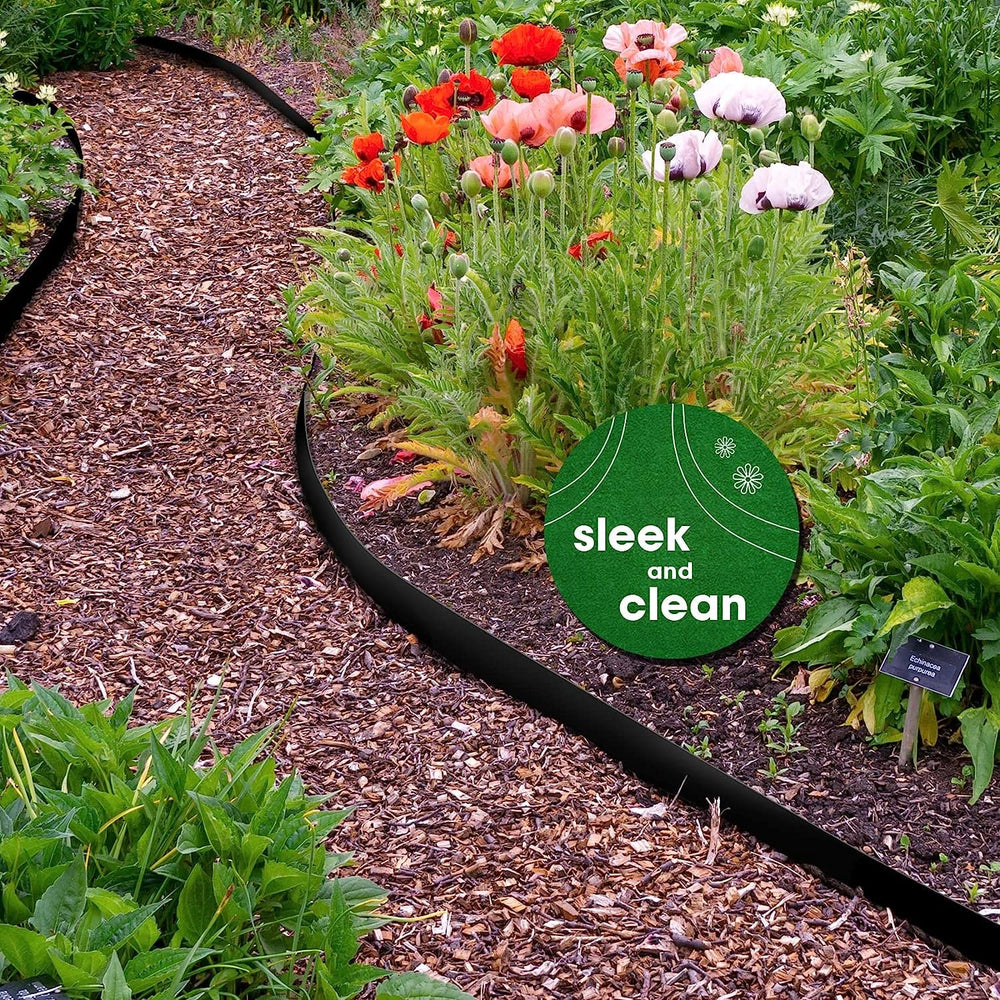 Worth Garden edging around flower bed in yard showing polished edge and improved garden appearance
