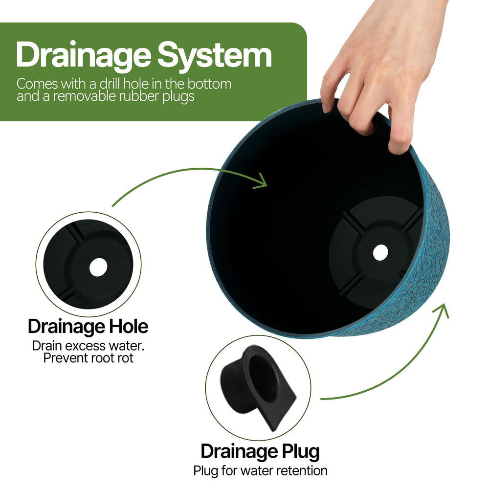 Worth Garden rubber plug removed from hole demonstrating flexible drainage benefit