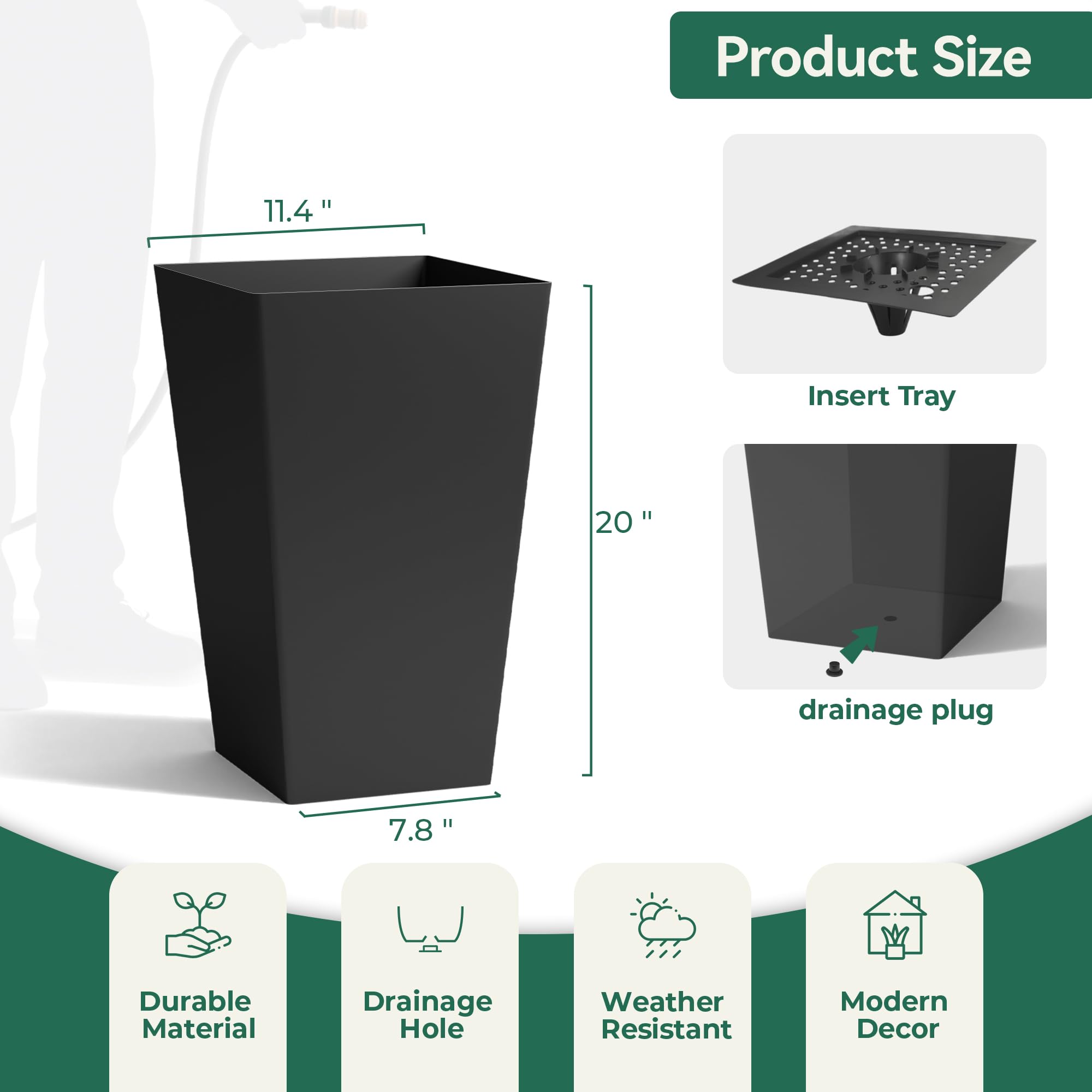 Worth Garden planter next to measuring tape showing true 20-inch height