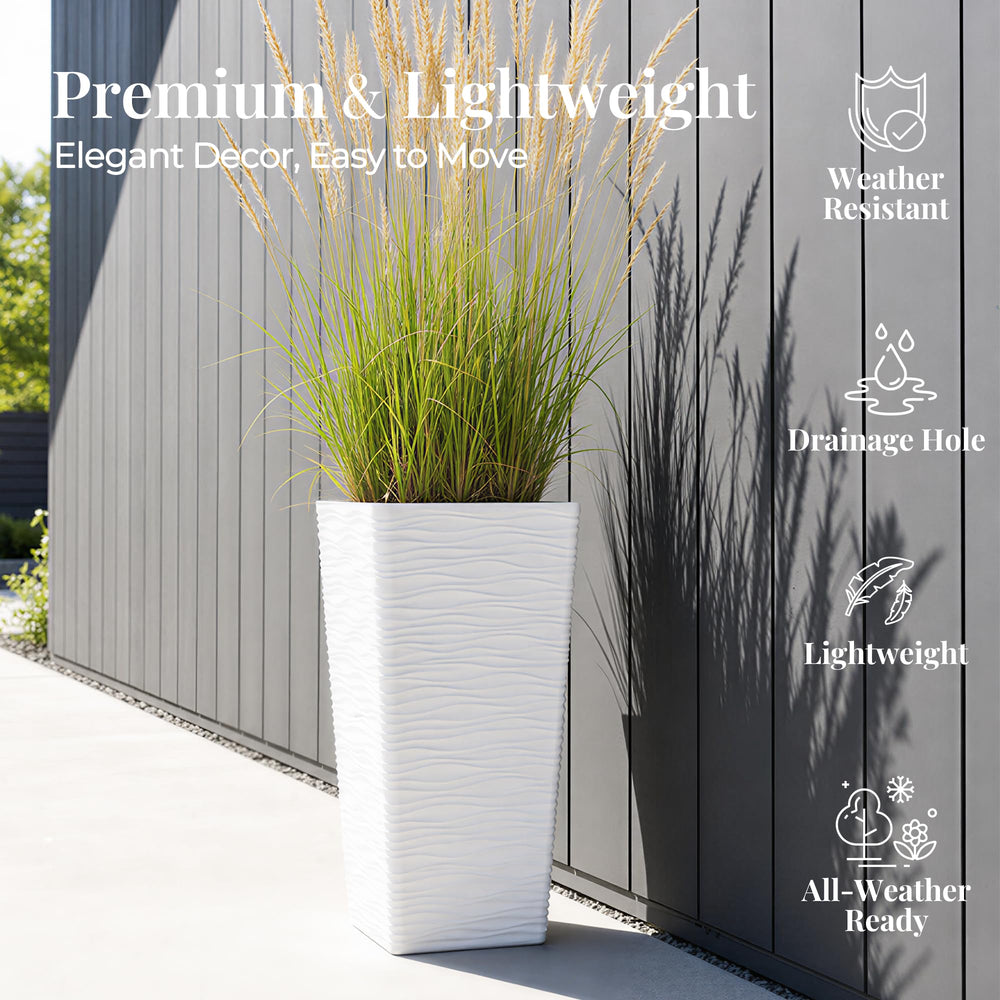Worth planter side profile showing square taper and stable base for tall plants