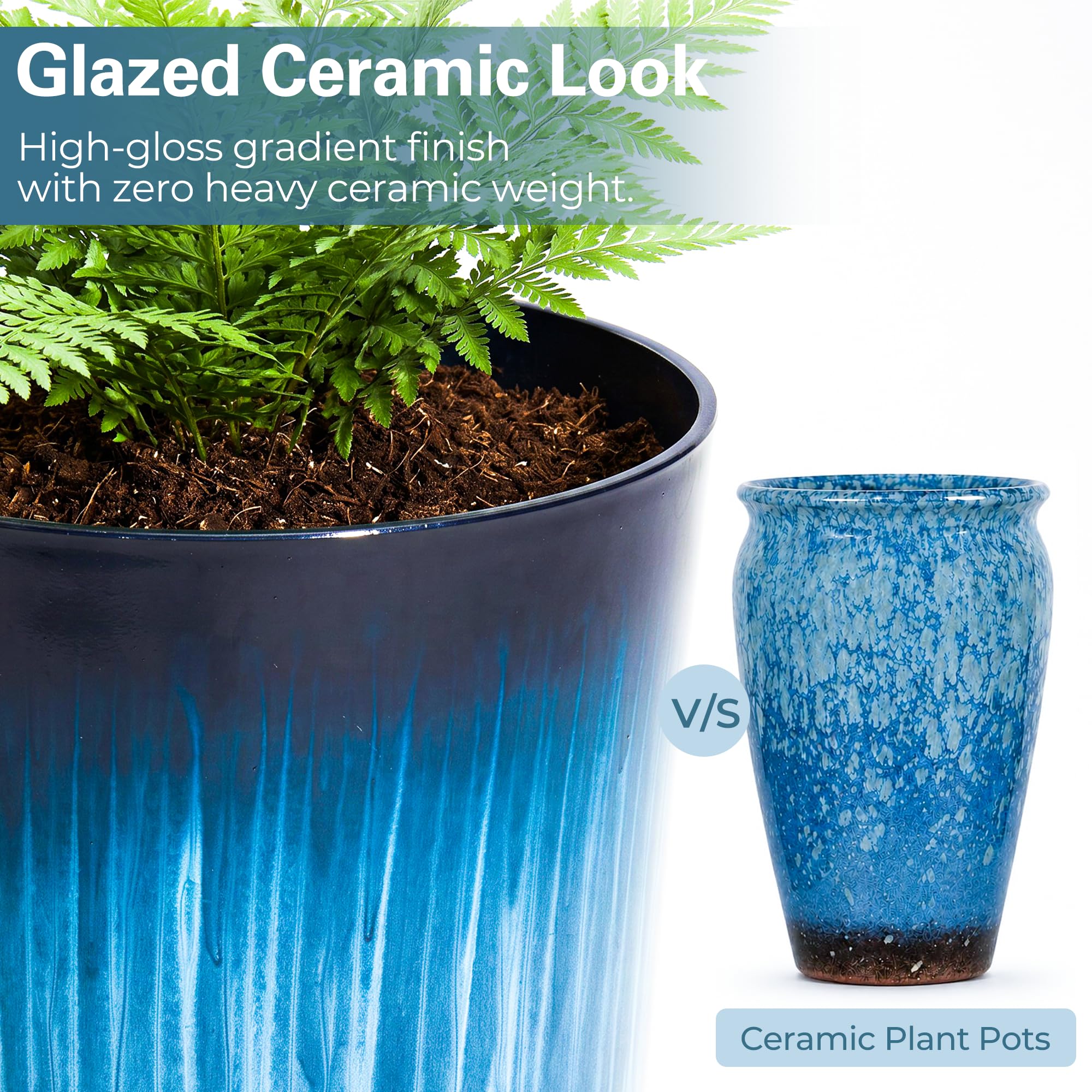 Worth planter filled with soil and plants illustrating roomy planting capacity