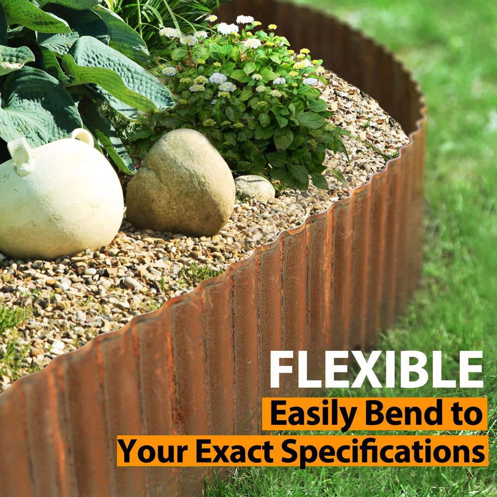 Worth edging installed in a curved flower bed providing tidy lawn separation