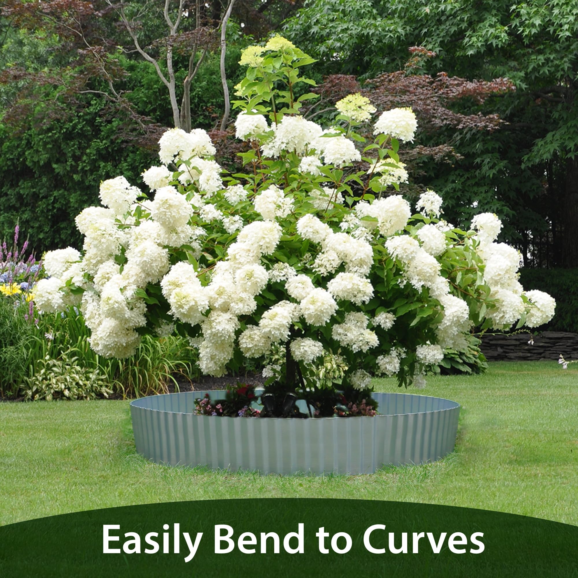 Worth installed as a curved tree ring showing tidy mulch containment benefit