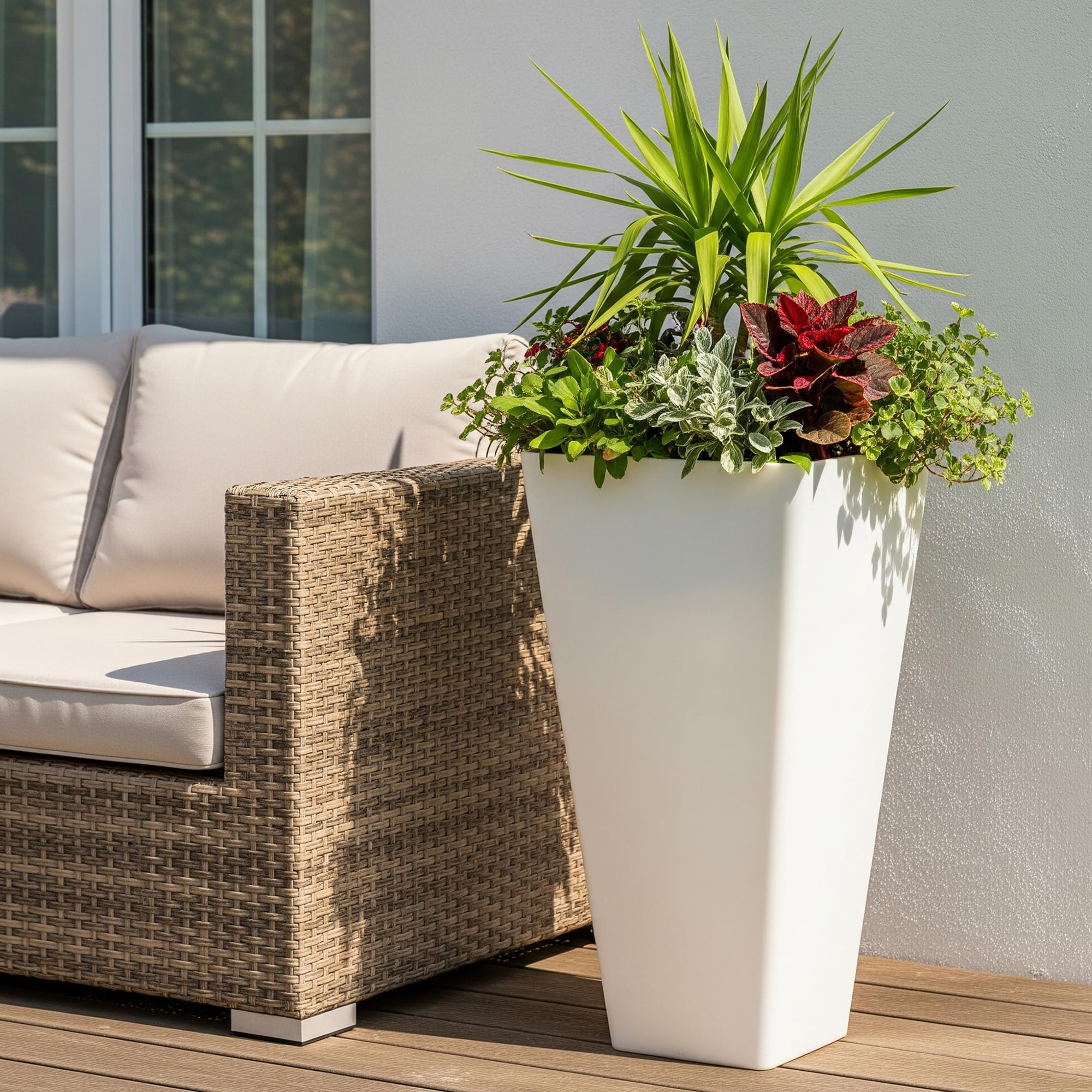 Worth planters on a patio, creating curb appeal and weather-ready display