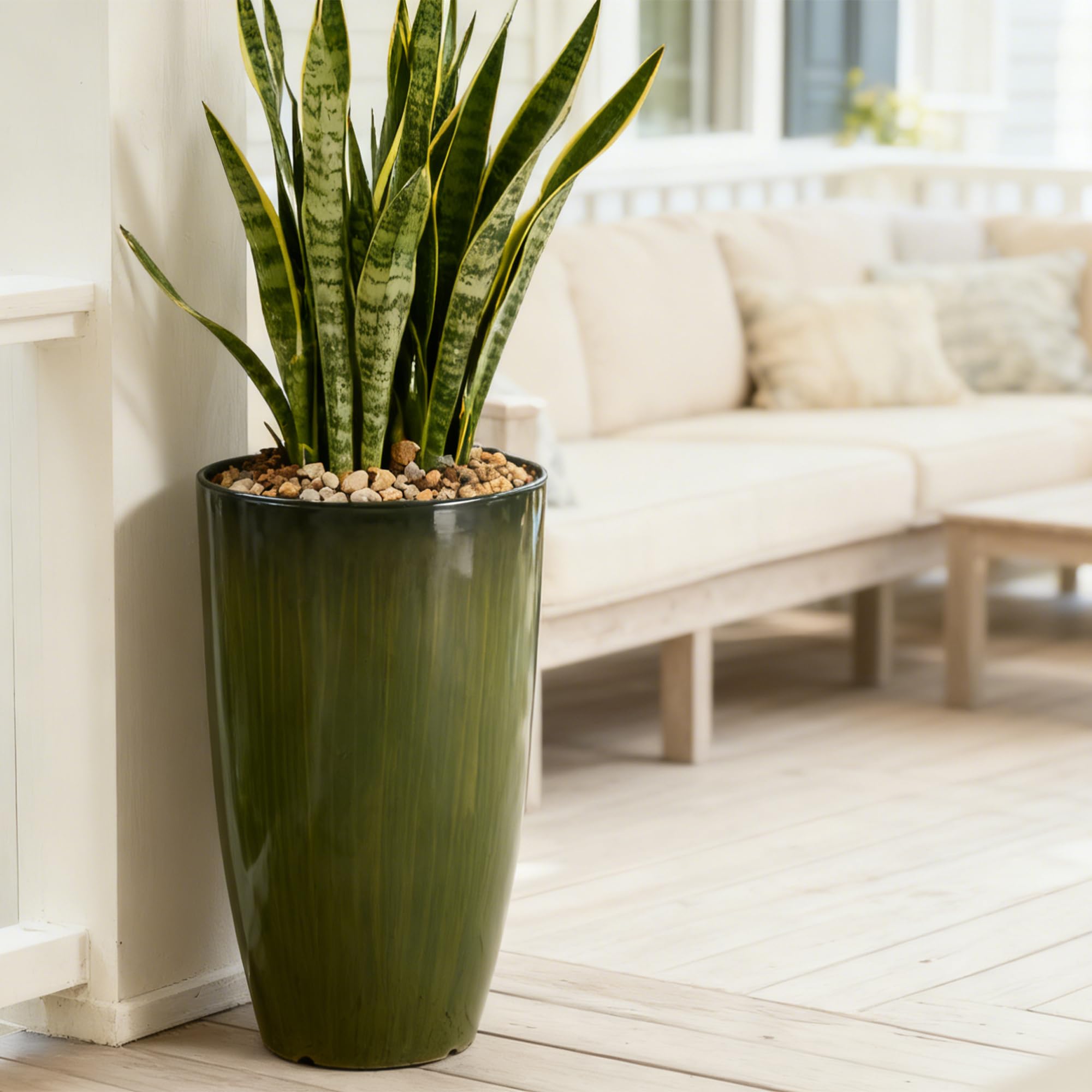 Worth planters next to chair illustrating scale and space benefit
