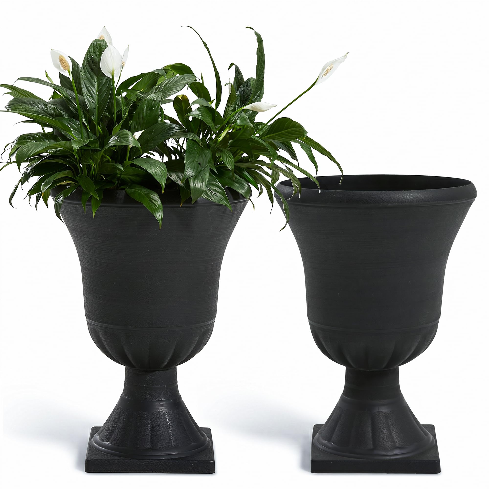 Worth front view of black urn planter showing classic silhouette and curb appeal