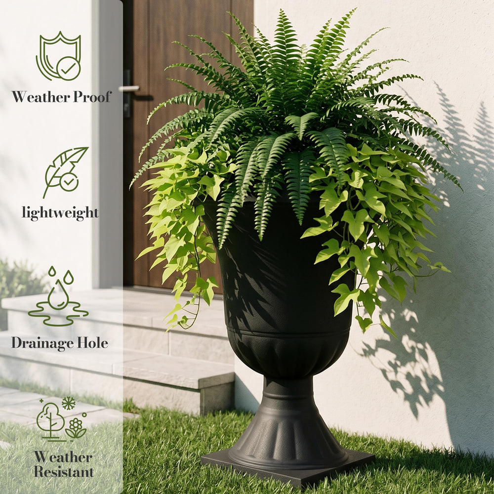Worth side profile showing tall urn shape and stable pedestal benefit