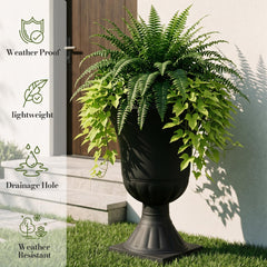 Worth side profile showing tall urn shape and stable pedestal benefit