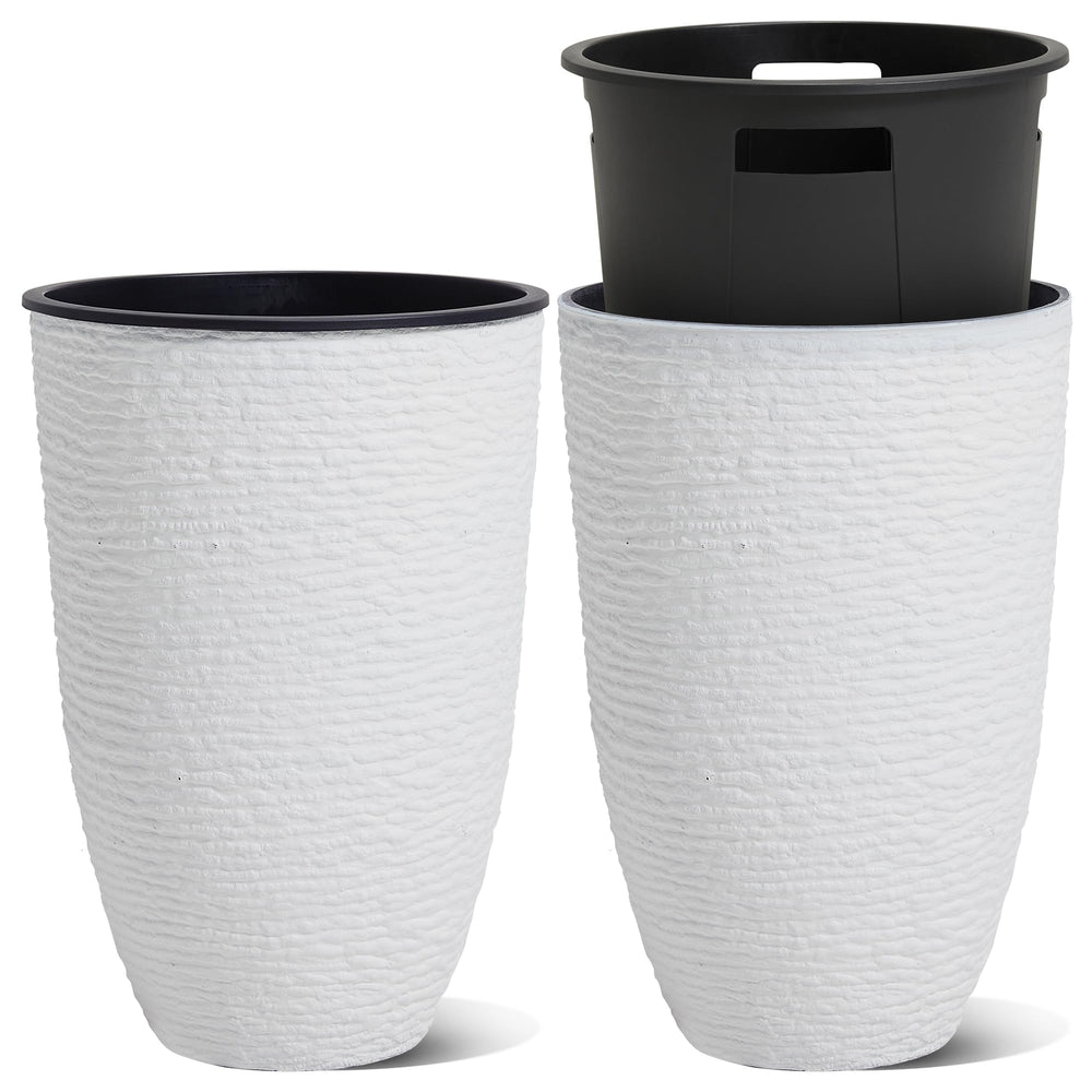 Worth white planter front view showing clean lines and decorative look