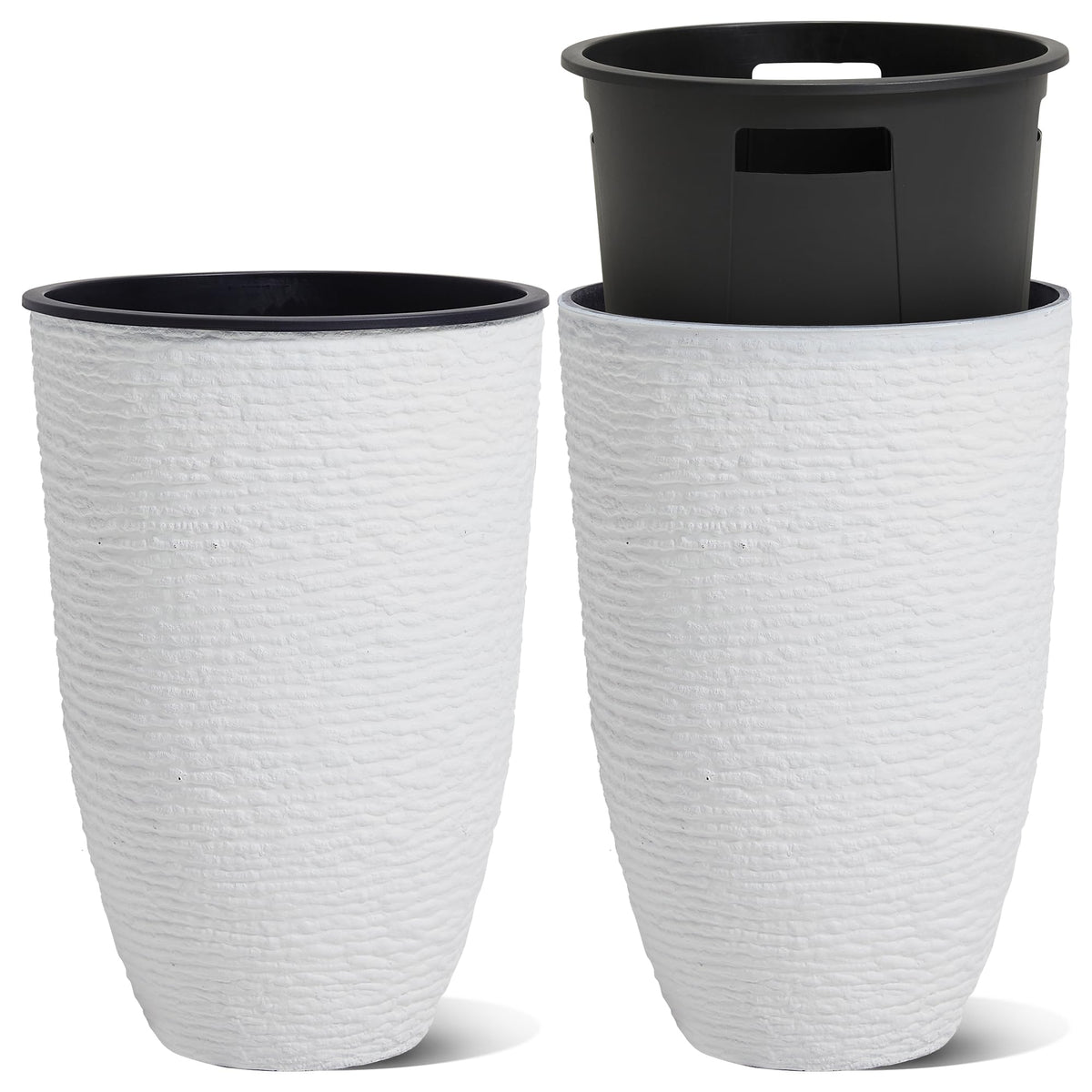 Worth white planter front view showing clean lines and decorative look