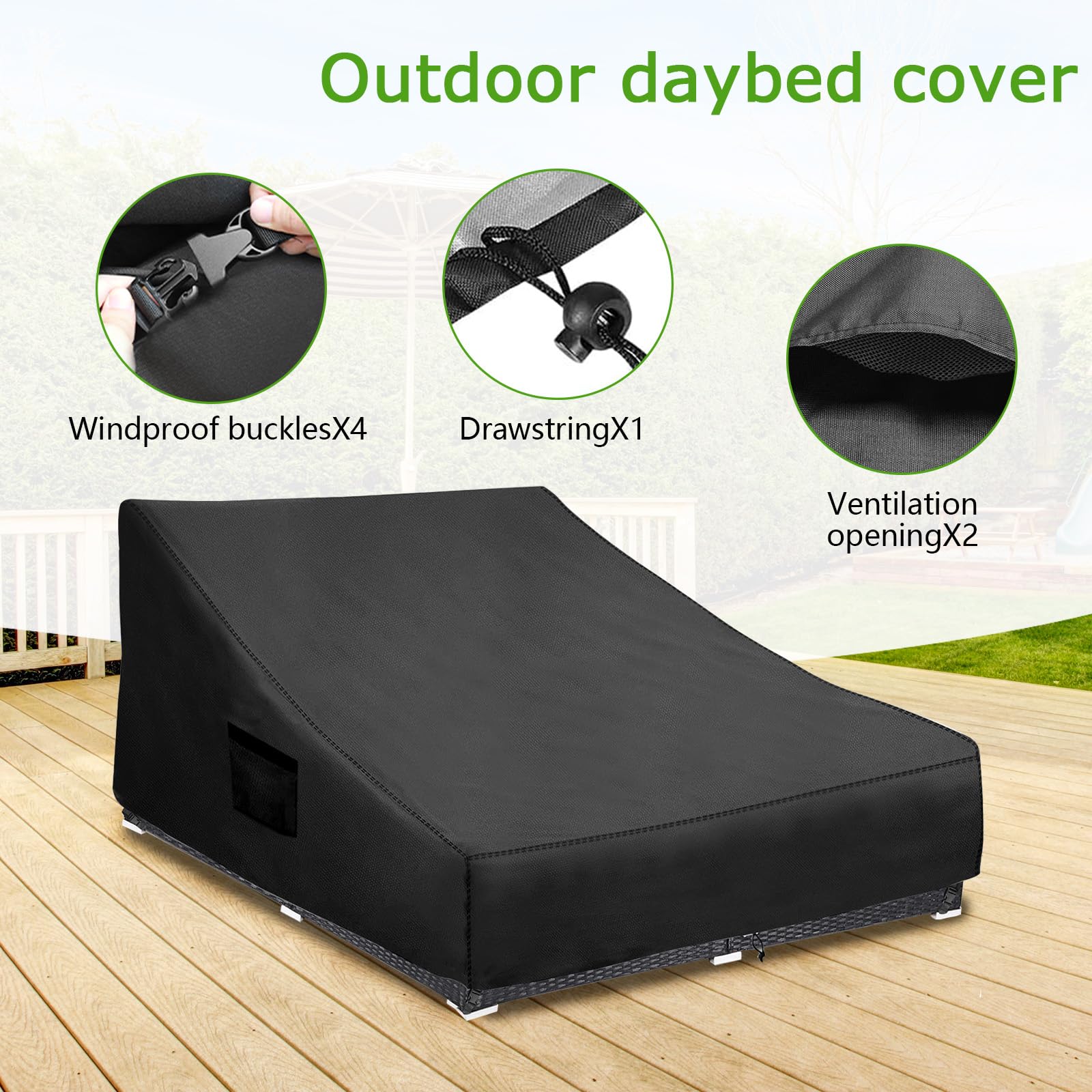 WORUO-covered rattan daybed on patio protecting furniture from weather