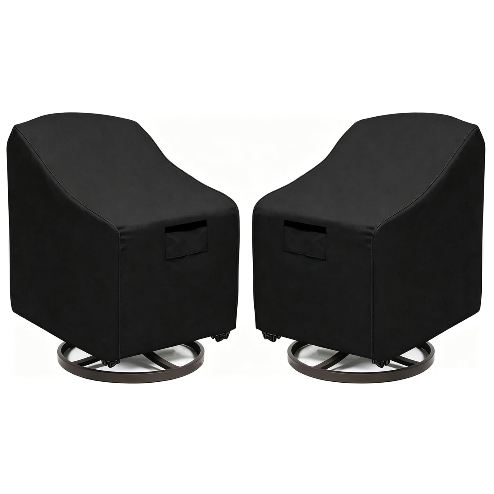 WORUO front view of covers on two swivel chairs protecting from rain