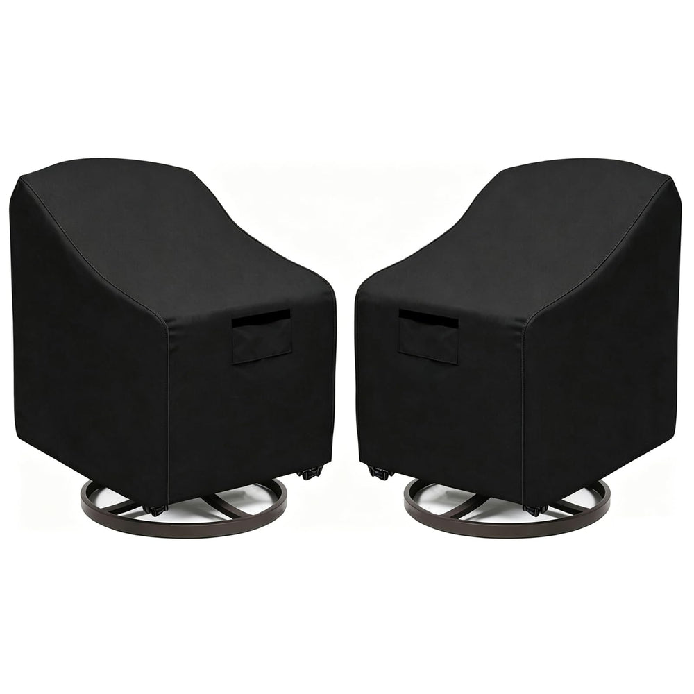 WORUO front view of covers on two swivel chairs protecting from rain