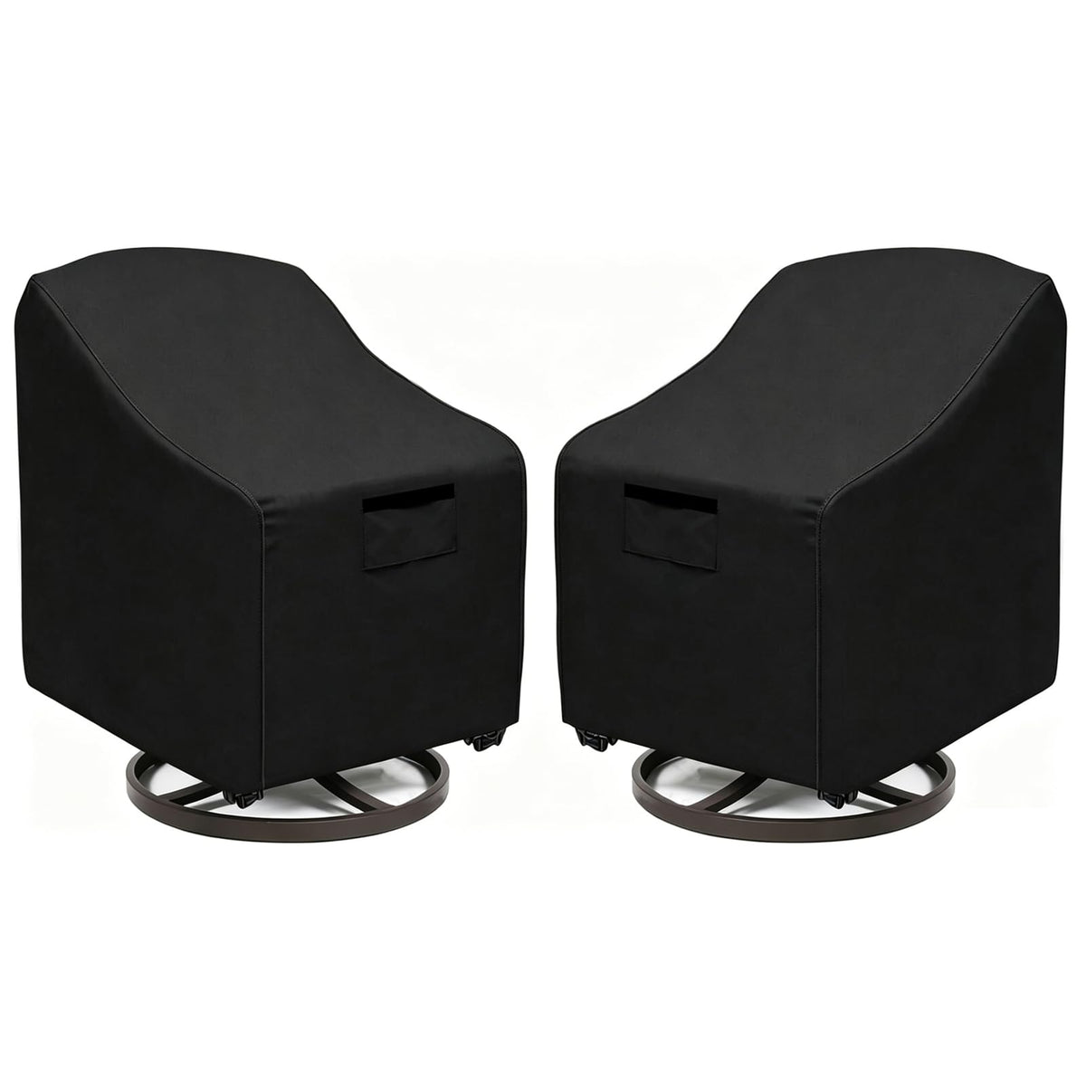 WORUO front view of covers on two swivel chairs protecting from rain