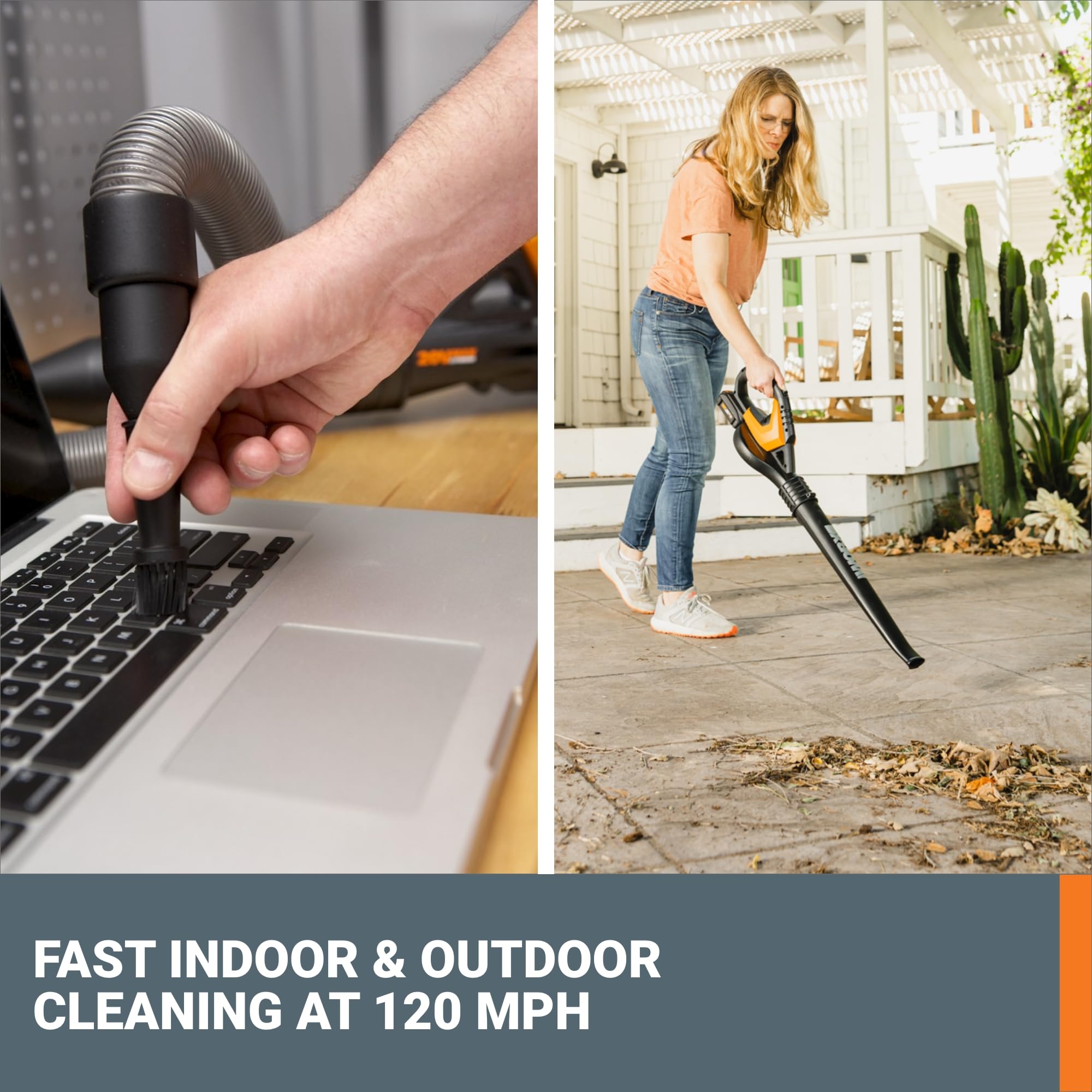 WORX nine attachments and accessory bag displayed for versatile cleaning