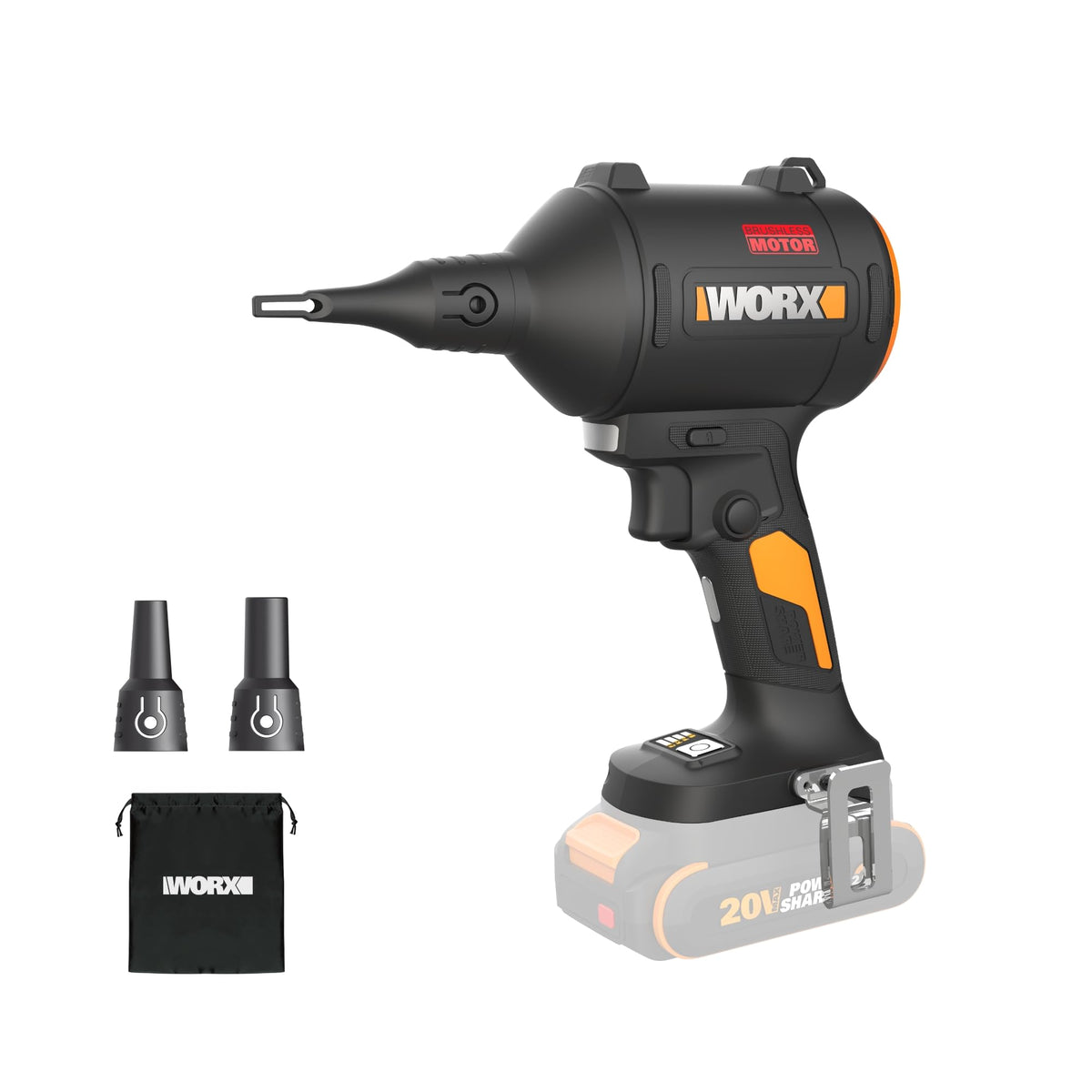 WORX blower front view showing compact design and portability benefit