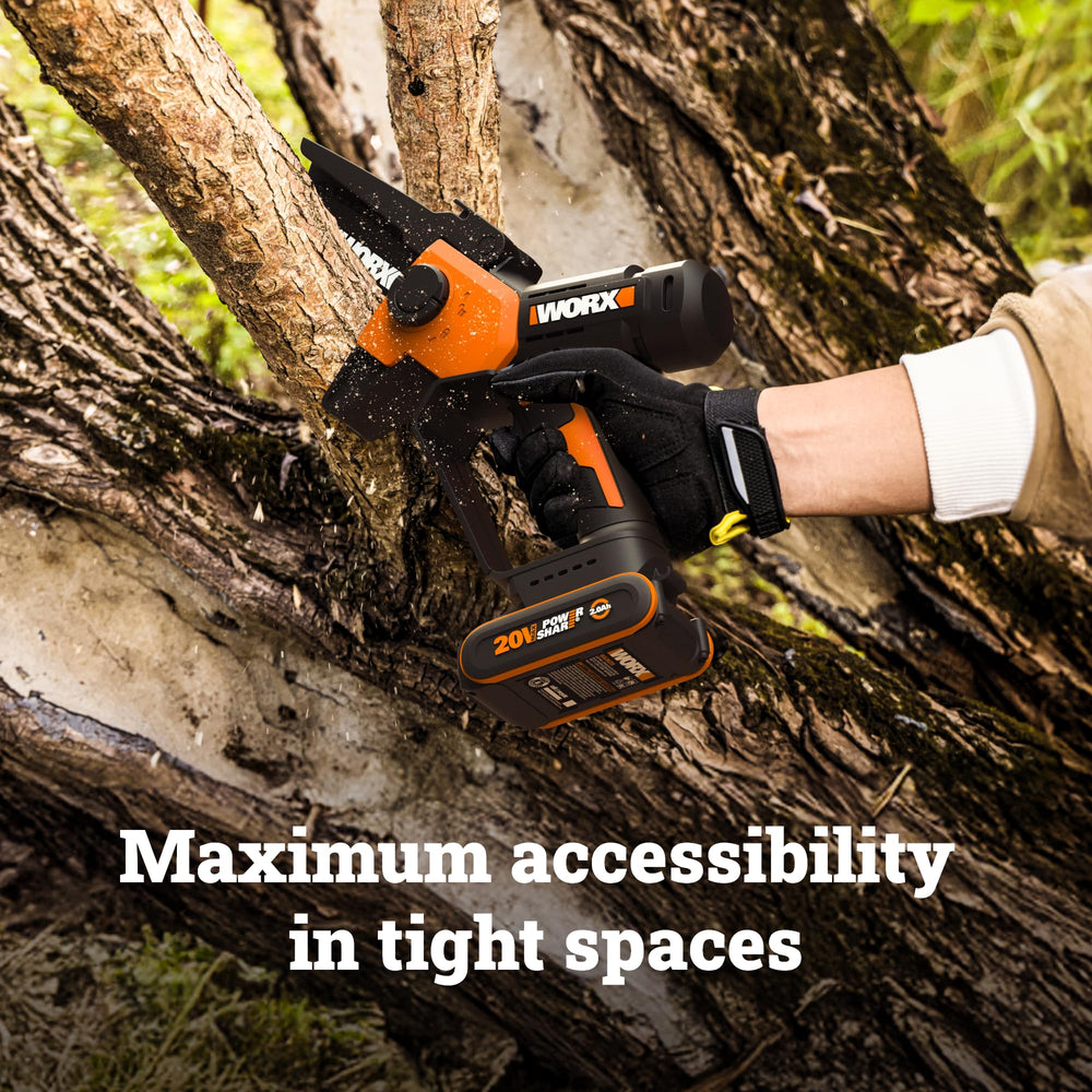 WORX chain close-up showing sharp teeth for fast precise cuts benefit