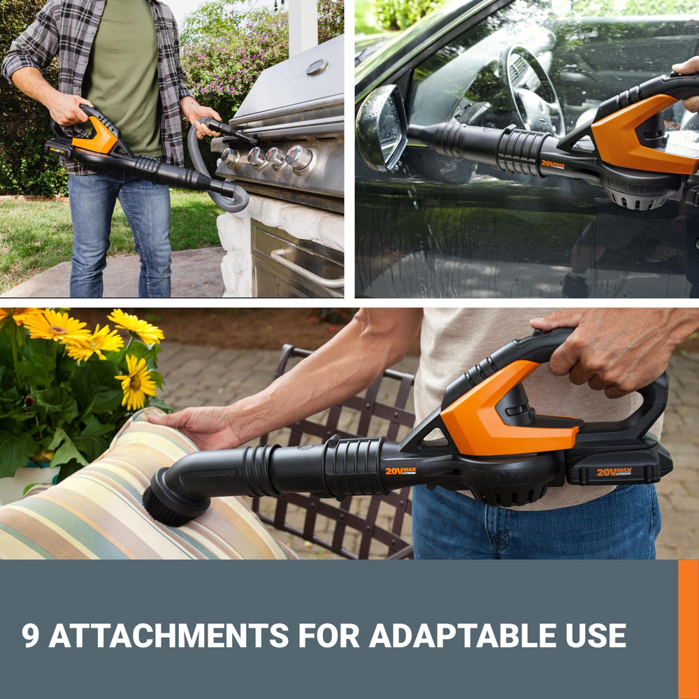 WORX closeup of wide nozzle attachment highlighting focused airflow benefit