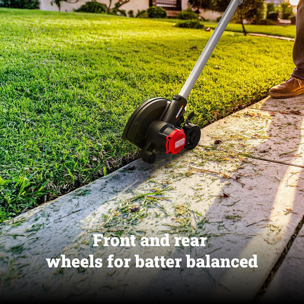 WORX dual wheels detail improving tracking and smooth edging