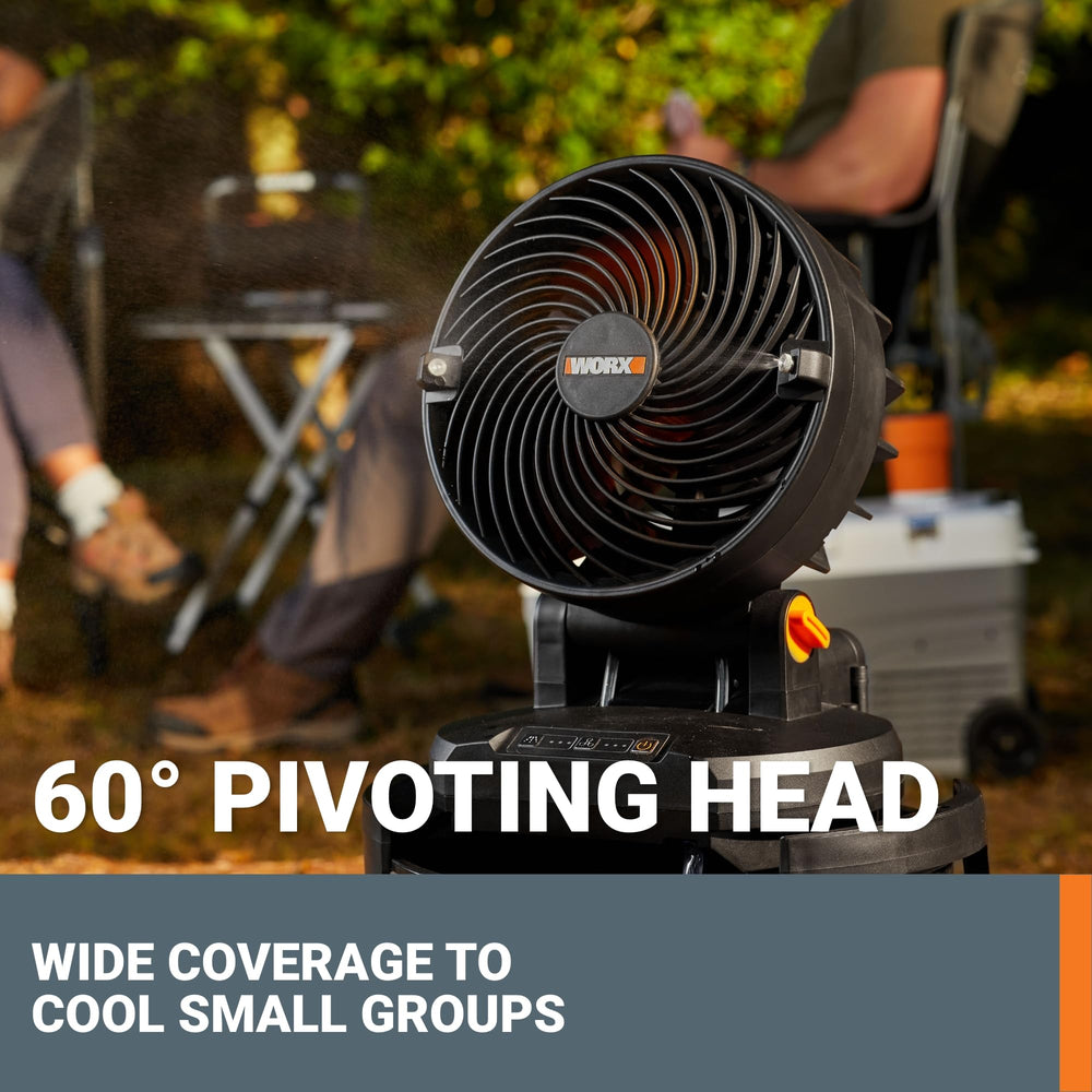WORX pivot head detail illustrating 60° adjustability benefit