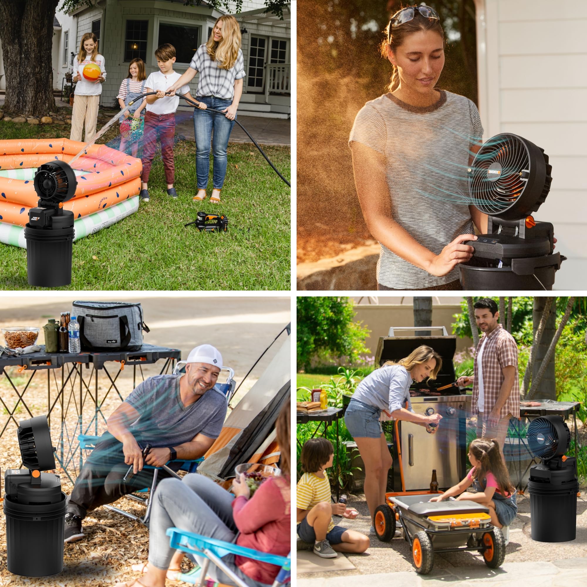 WORX person carrying fan demonstrating lightweight easy transport benefit
