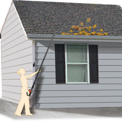 WORX gutter kit attached to blower in use clearing leaves from gutter