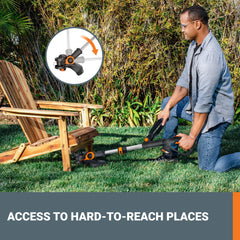 WORX hedge trimmer blades close-up showing dual-action cutting for cleaner trims benefit