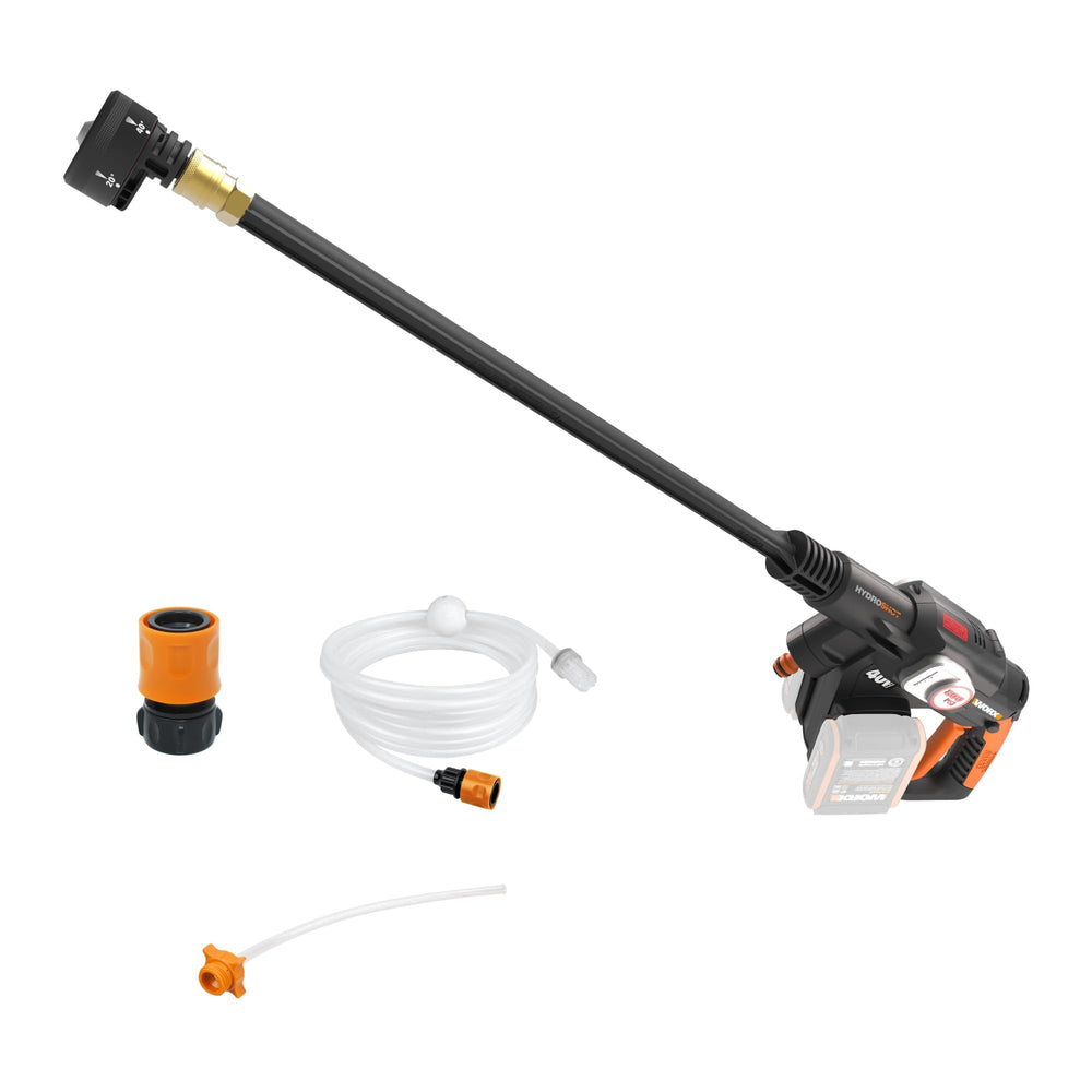 WORX Hydroshot front view showing compact body and easy carry benefits
