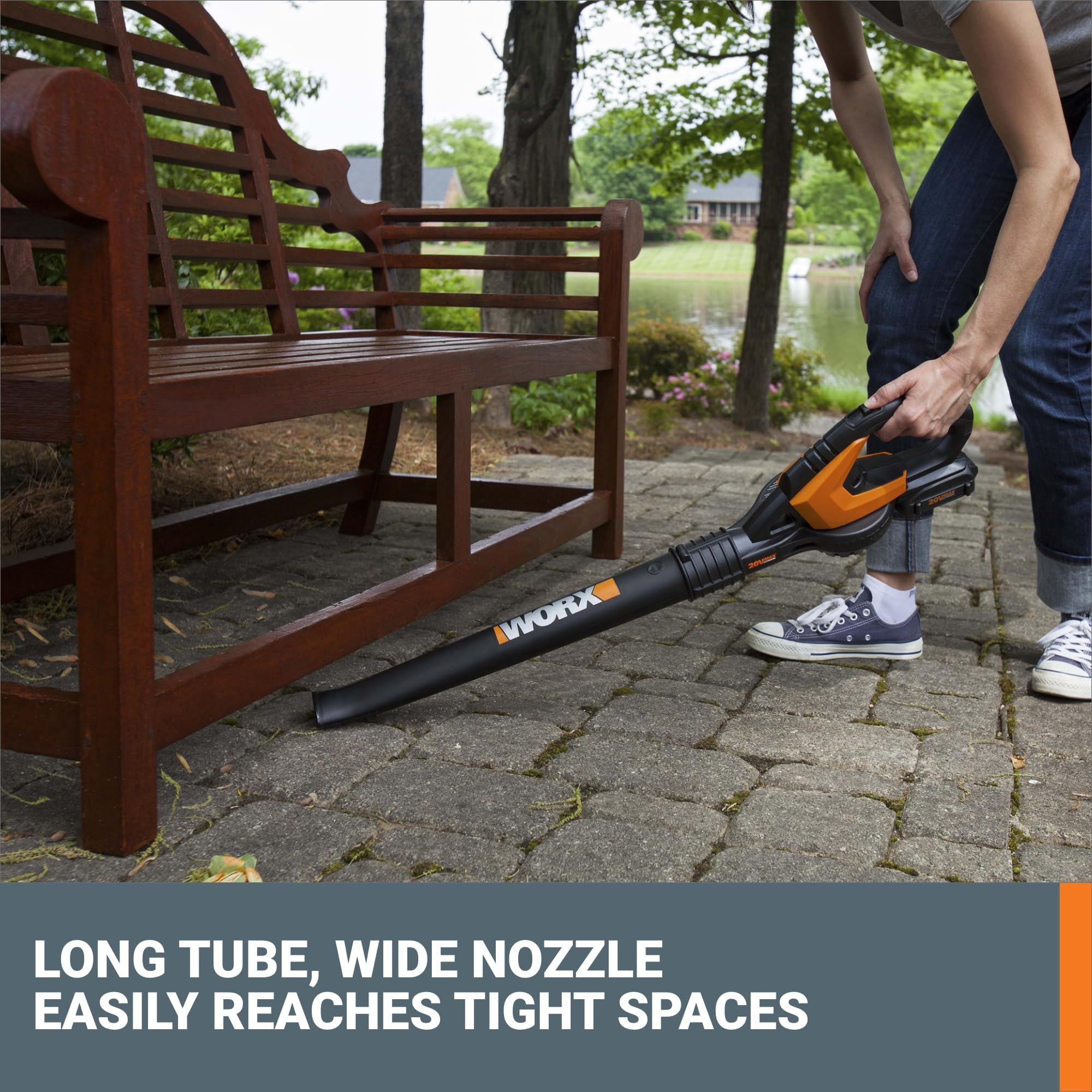 WORX blower used inside car detailing cracks and seats for precise cleaning