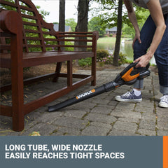 WORX blower used inside car detailing cracks and seats for precise cleaning